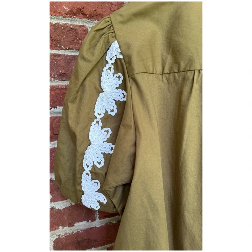 NWOT Anthropologie Appliqué Top in Olive  Size Medium_8